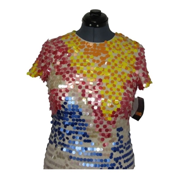 NWT AIDAN MATTOX Short Sleeve Beaded Sequin Mini Sheath Dress Multicolor Size 8 - Picture 8 of 13